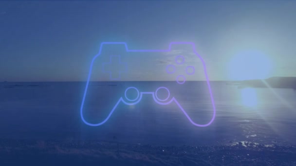 Ref Game Controller Icon View Sunset Sky Sea Концепция Игровых — стоковое видео