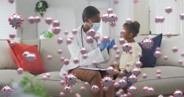 Animation Virus Cells African American Female Doctor Girl Face Mask — Stock Video