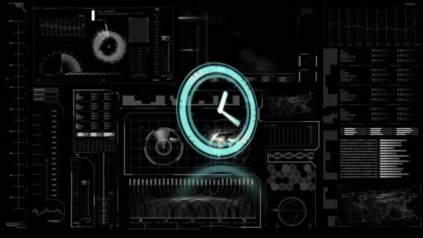 Animation Clock Moving Diverse Data Black Digital Screen Time Data — Wideo stockowe
