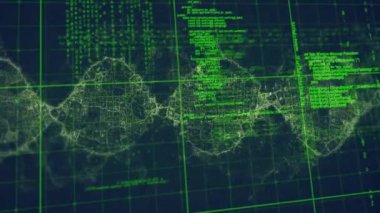 Mavi arkaplanda dönen dijital dalgaların üzerinde veri işleme. tıbbi araştırma ve bilim teknolojisi kavramı