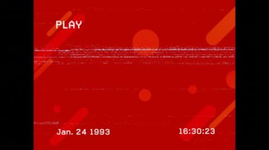 Ekrandaki oyun arayüzünün kırmızı arkaplandaki hata ve şekillerle animasyonu. küresel veri işleme ve hesaplama kavramı dijital olarak oluşturulmuş video.