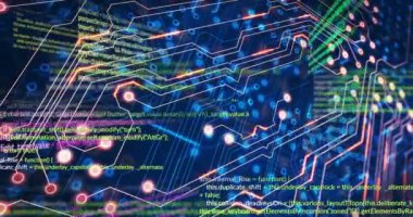 Siyah arkaplan üzerinde veri işleme animasyonu. Sosyal medya ve dijital arayüz konsepti dijital olarak oluşturulmuş video.