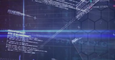 Karanlık arka planda finansal veri işleme animasyonu. küresel iş, finans, veri işleme ve dijital arayüz kavramı dijital olarak oluşturulmuş video.