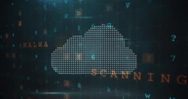 Siber saldırı uyarı metninin animasyonu, çevrimiçi güvenlik kilidi ve veri işleme. küresel bilgisayar, çevrimiçi güvenlik ve veri işleme kavramı dijital olarak oluşturulmuş video.