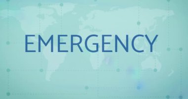Yeşil arkaplandaki dünya haritasında acil durum numarasının güncel metninin canlandırması. Acil numara günü ve dijital olarak oluşturulan kutlama konsepti.