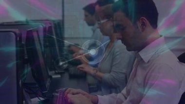 Animation of network of connections over diverse group of business people. Global business, finances, data processing and digital interface concept digitally generated video.