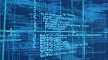 Ağ üzerinden veri işlemenin dijital animasyonu ve mavi arkaplanda kare şekiller. bilgisayar arayüzü ve teknoloji kavramı