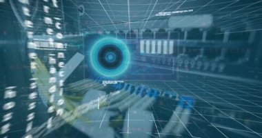 Bilgisayar sunucusu kabloları üzerinden veri işleme animasyonu. küresel bağlantılar, veri işleme ve hesaplama konsepti dijital olarak oluşturulmuş video.