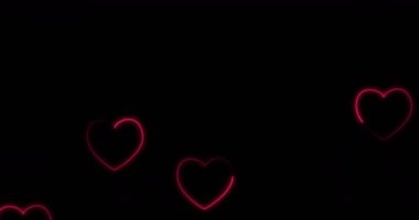 Animation of neon hearts over black background. Health, fitness and digital interface concept digitally generated video.