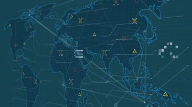 Mavi arkaplanda veri işleme animasyonu. Küresel bilim, bağlantılar, veri işleme ve dijital arayüz kavramı dijital olarak oluşturulmuş video.
