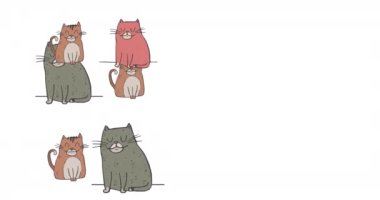 Beyaz arka planda kedi simgelerinin canlandırılması. Uluslararası Kedi Günü ve dijital olarak üretilen video konsepti.