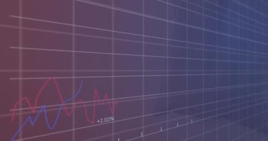 Karanlık arka planda finansal veri işleme animasyonu. Küresel alışveriş, iş, finans, veri işleme ve dijital arayüz kavramı dijital olarak oluşturulmuş video.