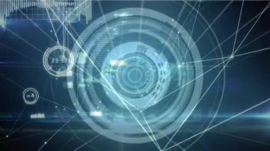 Siyah arkaplanda bağlantı ve tarama ağı animasyonu. küresel teknoloji ve dijital arayüz kavramı dijital olarak oluşturulmuş video.