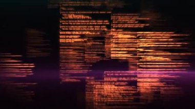 Siyah zemin üzerinde veri işleme üzerinde ışık izlerinin animasyonu. Küresel teknoloji, veri işleme ve dijital arayüz kavramı dijital olarak oluşturulmuş video.