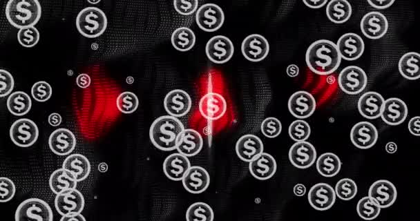 Animation Dollars Blinking Black Background Fingerprint Finance Economy Digital Security — 비디오