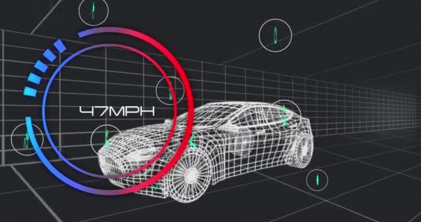 Animação Velocímetro Sobre Modelo Carro Computação Nuvem Interface Digital Conceito — Vídeo de Stock