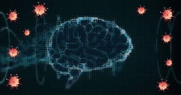 19個の細胞がヒトの脳とDna鎖の間を移動している グローバルCovid 19パンデミックと医療の概念デジタルで生成されたビデオ — ストック動画