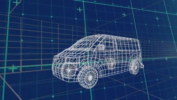 3D汽车绘图在网格上的动画化 全球汽车工程 设计和数据处理概念数字生成视频 — 图库视频影像