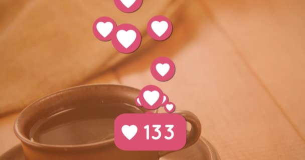 Animation Hearts Cup Coffee Relaxing Coffee Digital Interface Concept Digitally — Stock Video