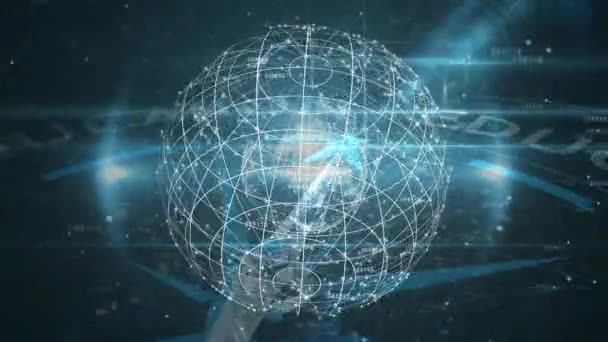 地球との接続のネットワークのアニメーションと黒の背景にコンパス 世界的な技術とデジタルインターフェースの概念デジタル生成されたビデオ — ストック動画