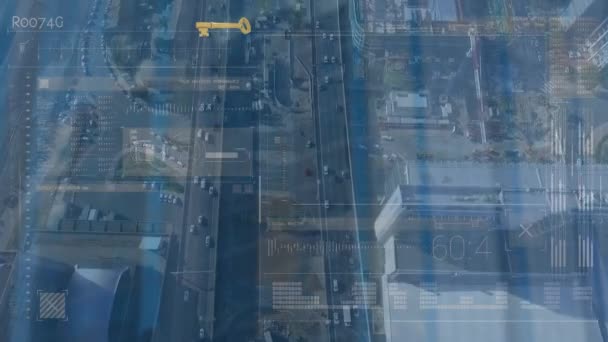 在公路交通和城市景观方面调动财务数据 金融和运输概念数码视频 — 图库视频影像