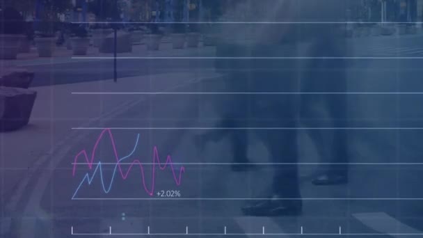 Animación Del Procesamiento Datos Financieros Sobre Personas Que Caminan Conexiones — Vídeos de Stock