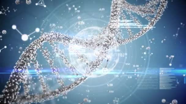 Animation Dna Molecules Globe Data Processing Blue Background Science Human — 图库视频影像