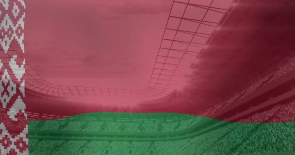 Animation Flag Belarus Sports Stadium Global Sport Digital Interface Concept — Vídeos de Stock