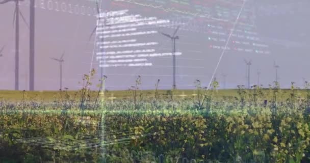 Animacja Przetwarzania Danych Turbinach Wiatrowych Koncepcja Globalnego Biznesu Cyfrowego Interfejsu — Wideo stockowe