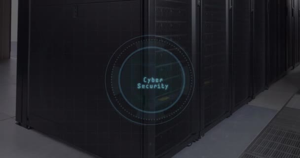 Cyber Security Text Scanner Empty Computer Server Room Global Networking — Vídeos de Stock