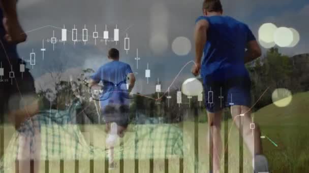 Анімація Обробки Фінансових Даних Над Запущеними Людьми Концепція Спорту Змагань — стокове відео