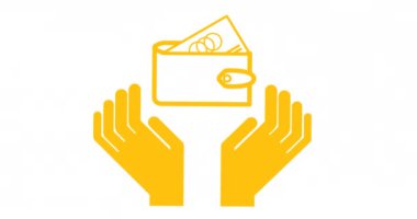Animation of hands with wallet icons over white background. International day of charity and celebration concept digitally generated video.