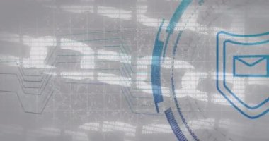 Animation of shield icon over data processing on white background. Social media and digital interface concept digitally generated video.