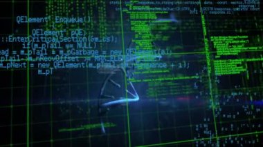 DNA ipliği üzerinde veri işleme animasyonu. küresel iş ve dijital arayüz kavramı dijital olarak oluşturulmuş video.