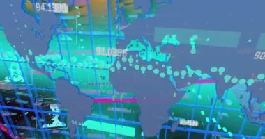 Animation of graphs and data over world map. finance, economy and business concept digitally generated video.