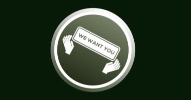 Animation of hands with we want you text over black background. International day of charity and celebration concept digitally generated video.