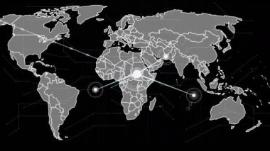 Dünya haritası üzerinde bağlantı ağının animasyonu. küresel iş, bağlantılar ve veri işleme kavramı dijital olarak oluşturulmuş video.