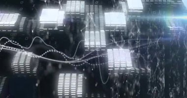 Siyah arkaplanda veri işleme animasyonu. küresel iş ve dijital arayüz kavramı dijital olarak oluşturulmuş video.