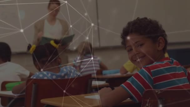 Animation Network Connections Diverse Pupils Female Teacher Learning Education Concept — Stock videók