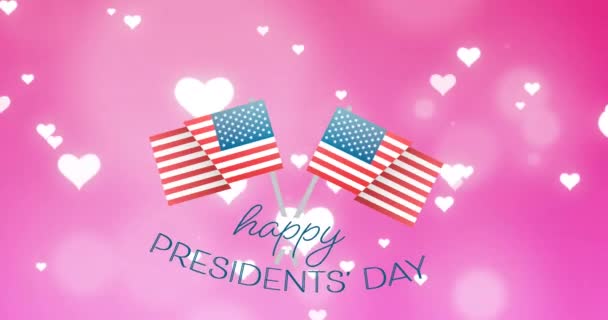 Animation Hearts Floating Usa Flags Happy Presidents Day Pink Background — Stock Video