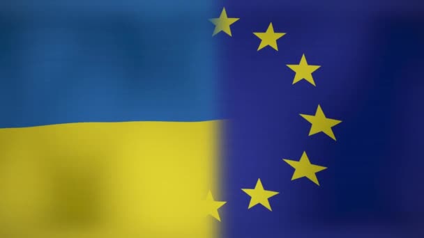 Animacja Dronów Wiszących Nad Flagami Ukrainy Europy Ukraina Kryzys Koncepcja — Wideo stockowe