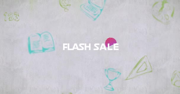 Animatie Van Schoolartikelen Pictogrammen Flash Sale Tekst Witte Achtergrond School — Stockvideo