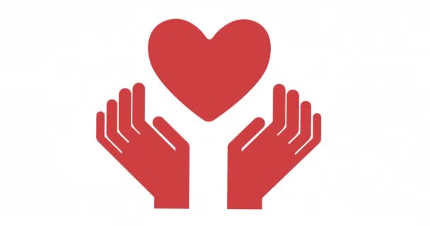 Animation Hands Heart Icons White Background International Day Charity Celebration — Stock Video