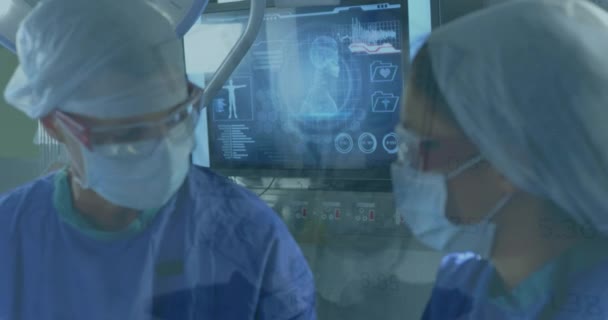 Animation Data Processing Diverse Female Surgeons Surgery Global Medicine Digital — Stock videók