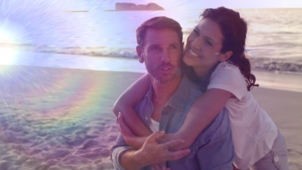 Animation Light Moving Happy Caucasian Couple Beach Love Relationship Emotions — Αρχείο Βίντεο
