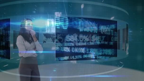 Animation Financial Data Processing Caucasian Businesswoman Global Business Finances Digital — Stockvideo