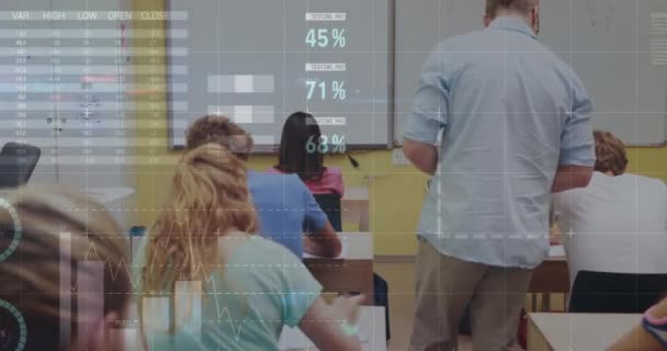 Statistical Data Processing Caucasian Male Teacher Teaching Students Class College — Vídeo de stock