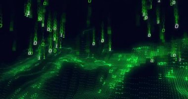 Siyah arkaplanda veri işleme animasyonu. küresel iş ve dijital arayüz kavramı dijital olarak oluşturulmuş video.
