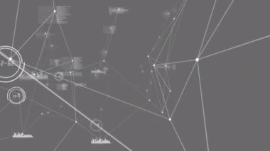 Animation of networks of connections with data processing over grey background. global networks, connections and data processing concept digitally generated video.
