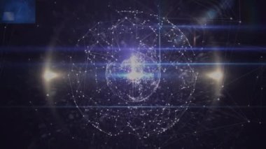 Animation of globe made of connections over black background. global connections, data processing and technology concept digitally generated video.